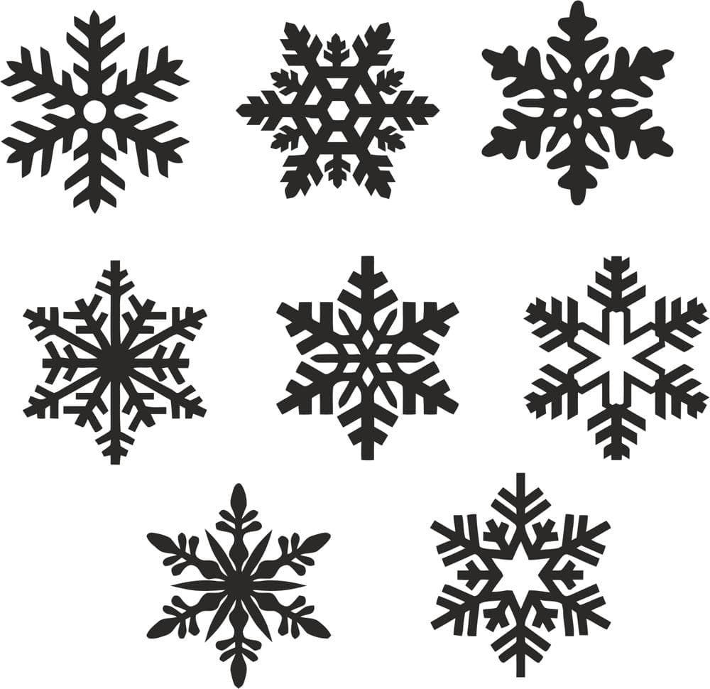 Set of 8 Detailed Snowflake Vector Designs for Laser Cutting