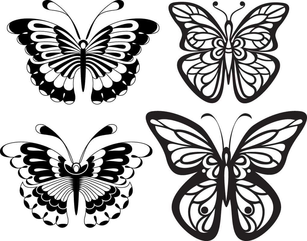 Set of Four Decorative Butterfly Vector Designs for Laser Cutting