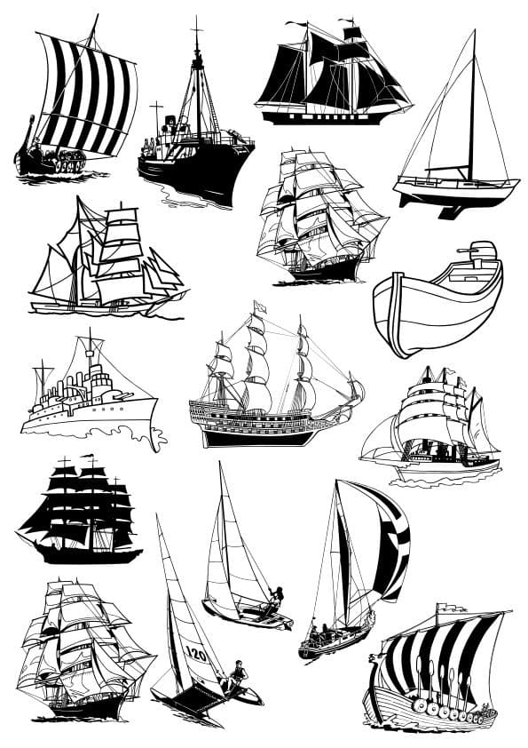 Set of Nautical Sail Ships Vector Collection for Laser Cutting