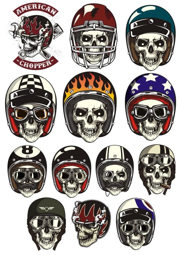 Skull in Helmets Vector Collection for CNC and Laser Cutting