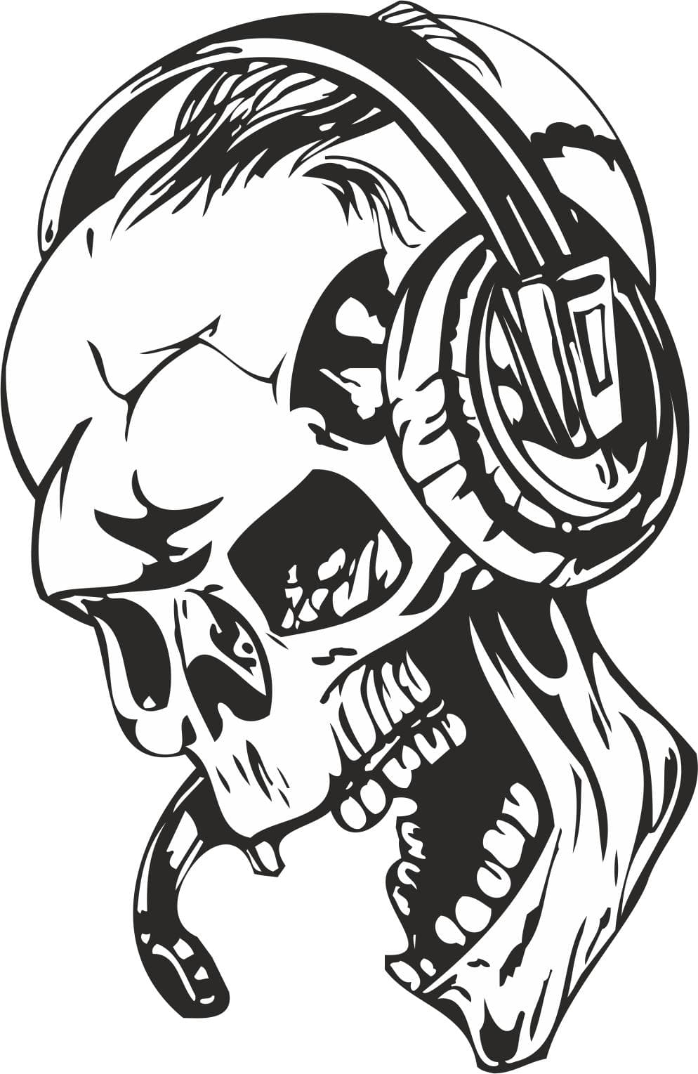 Skull with Headphones DJ Vector File for Laser Cutting