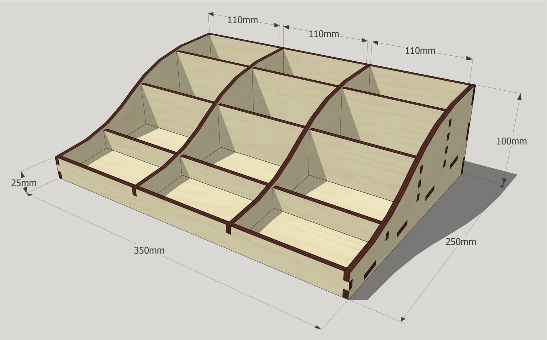 Sloped Desktop Organizer Laser Cut Template Vector
