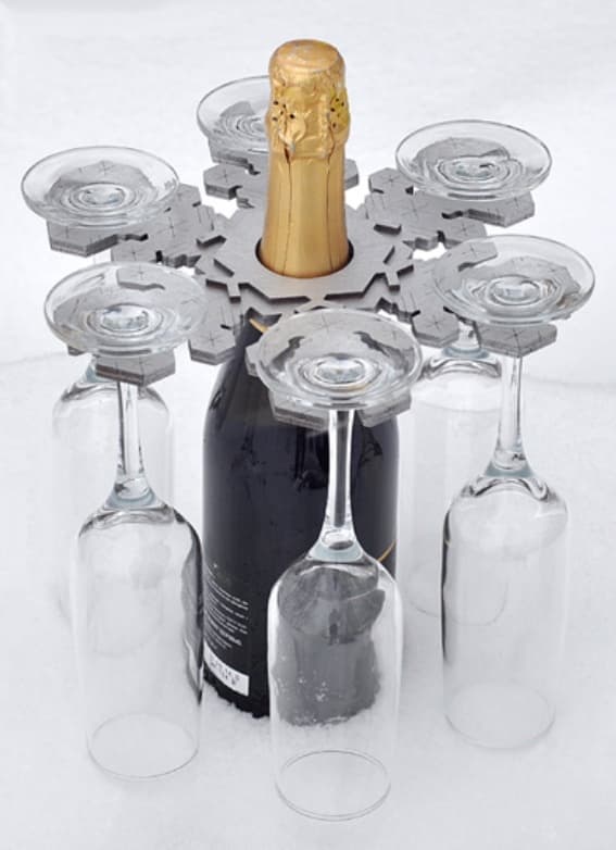 Snowflake Wine Bottle and Glass Holder Laser Cut Vector
