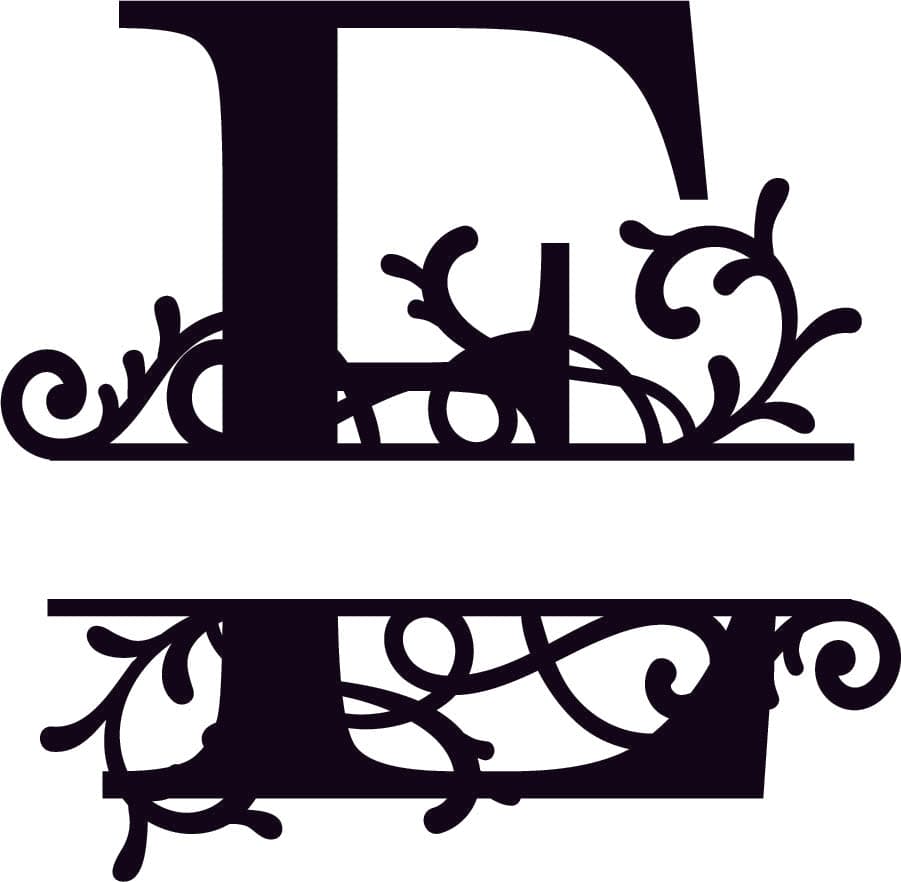 Split Monogram Letter E with Floral Flourishes DXF SVG Plan