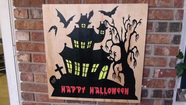 Spooky Haunted House Happy Halloween Sign Vector DXF File