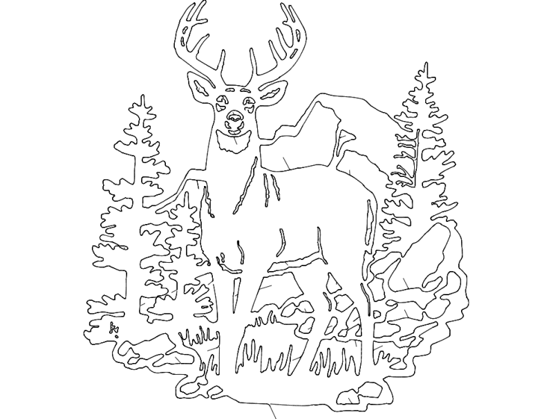 Stag in Forest Scene Vector Laser Cut File (DXF)