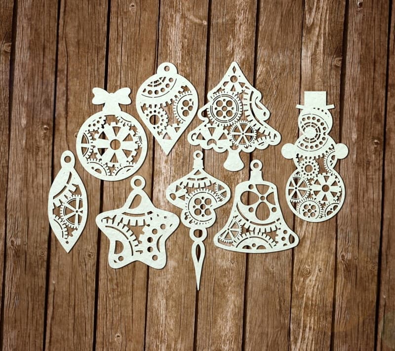 Steampunk Christmas Ornaments Laser Cut Files SVG DXF