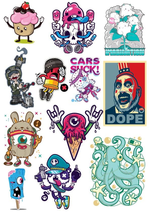 Streetwear Cartoon Stickers and T-Shirt Graphics Vector CDR