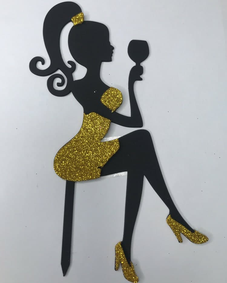 Stylish Girl with Wine Glass Cake Topper Laser Cut Vector