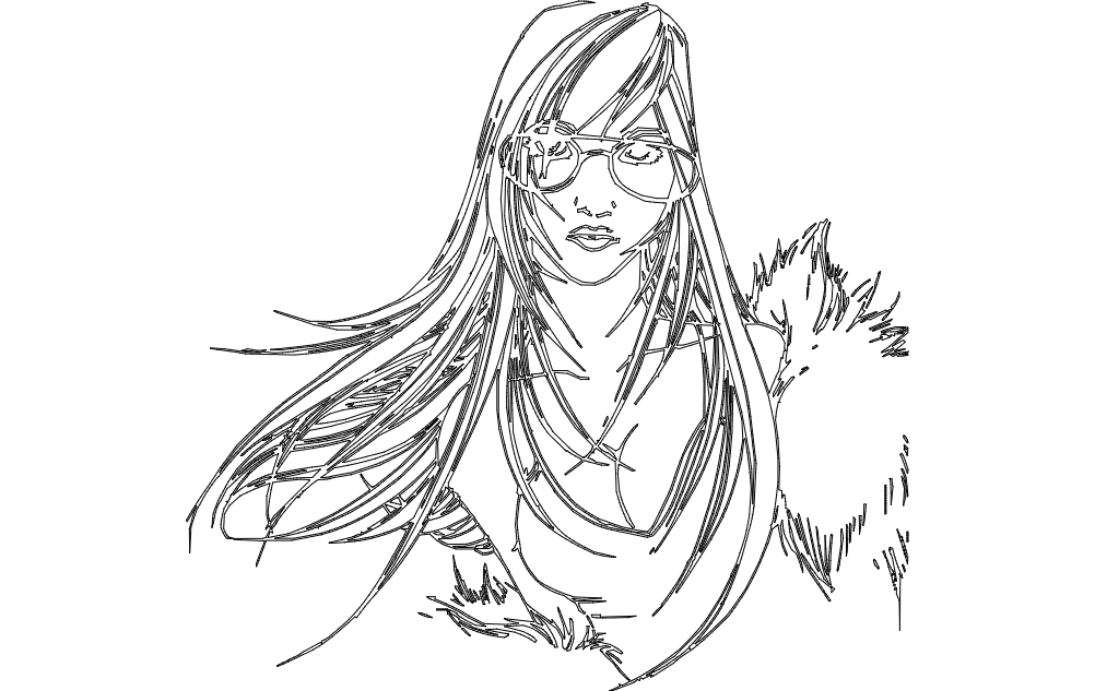 Stylish Woman Portrait Line Art Vector DXF File