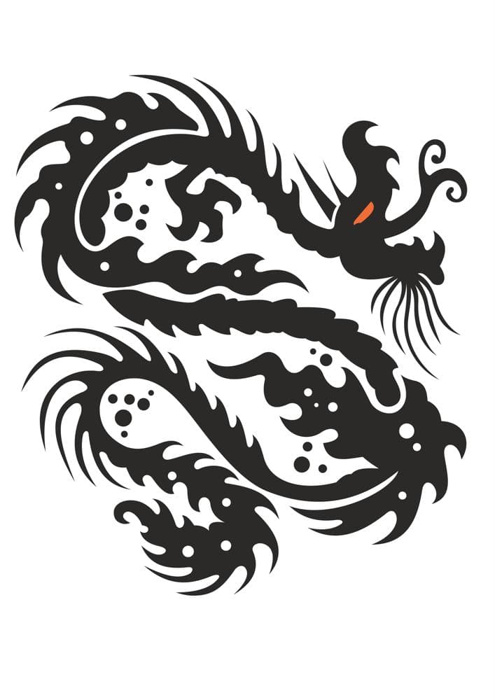 Stylized Chinese Dragon Vector Design for Laser Cutting