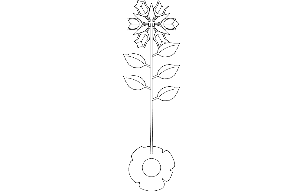 Stylized Rose Flower Stem Vector DXF File for Laser Cutting