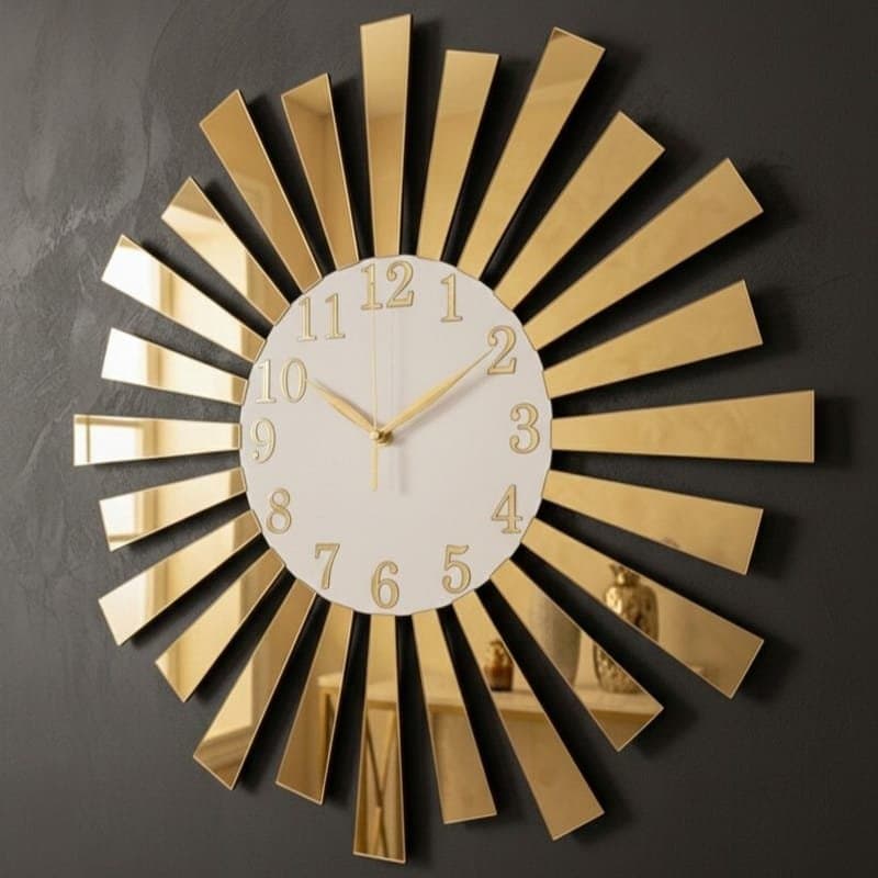 Sunburst Mirror Wall Clock Laser Cut Vector Design