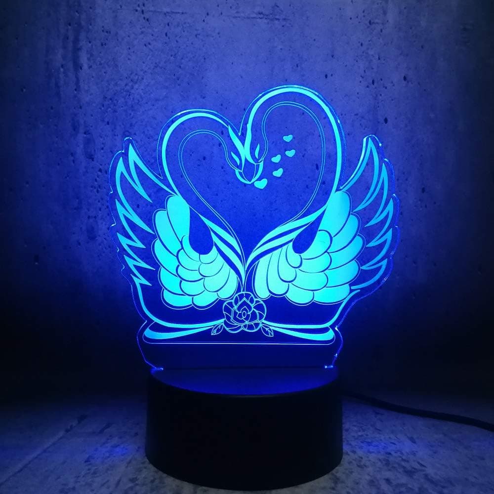 Swans in Love 3D Illusion Lamp Vector File for Laser Cutting