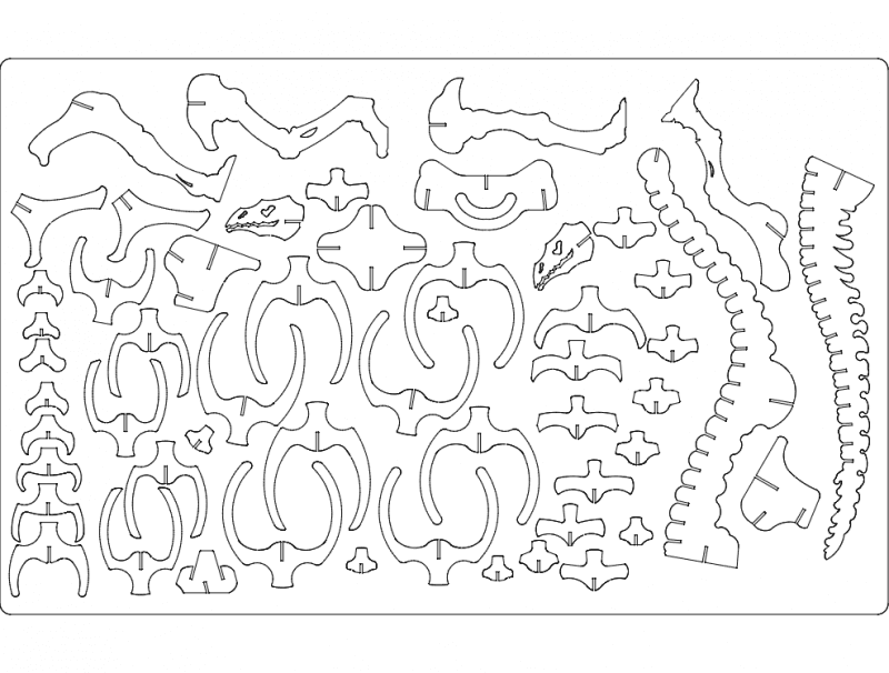 T-Rex Skeleton 3D Puzzle Vector Plan for Laser Cutting DXF