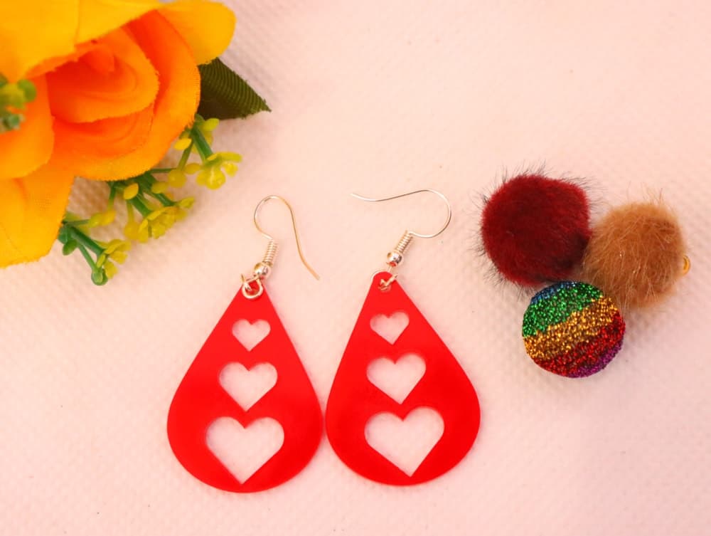 Teardrop Heart Dangle Earrings Laser Cut Vector DXF