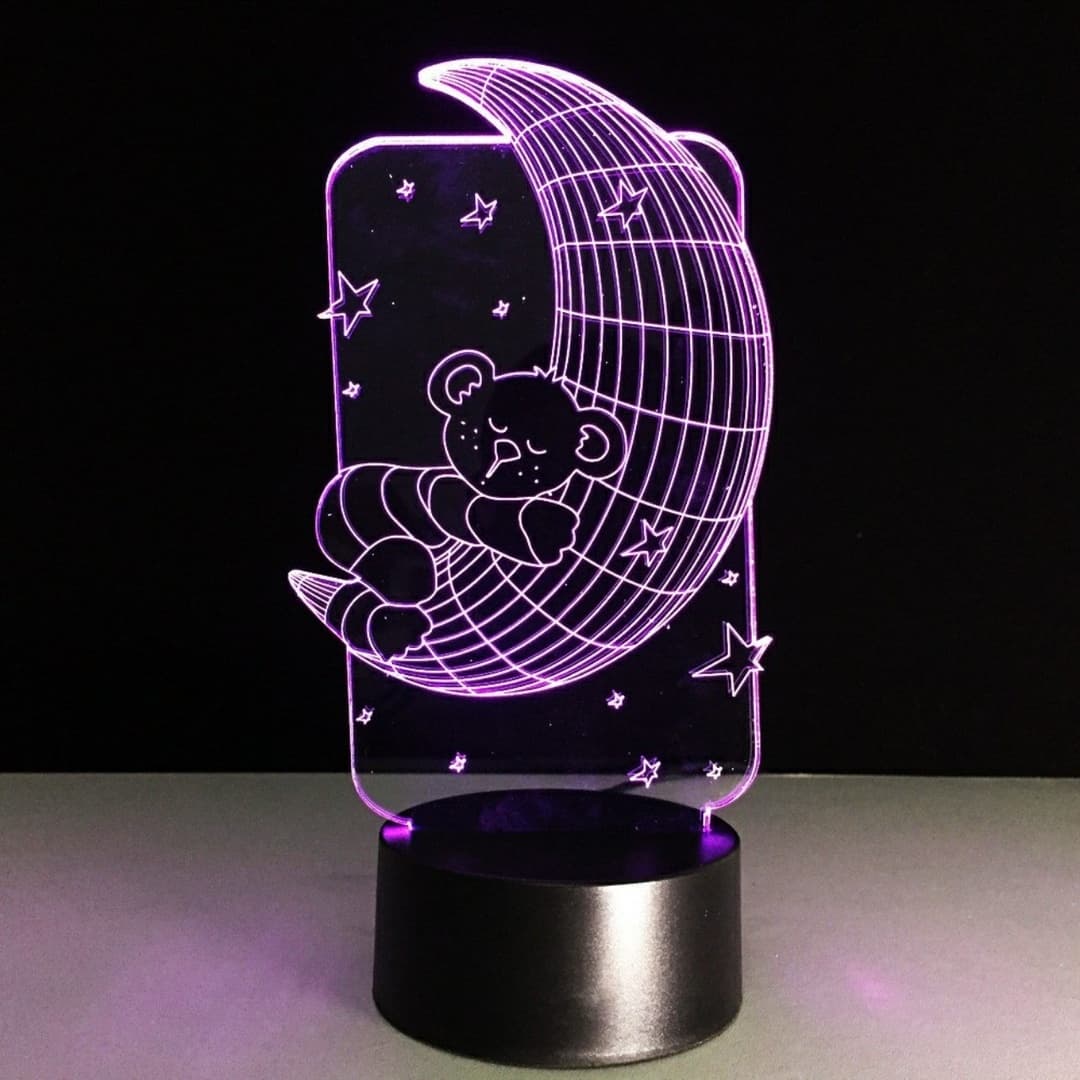 Teddy Bear on Moon 3D LED Night Light Laser Cut Vector - CDR