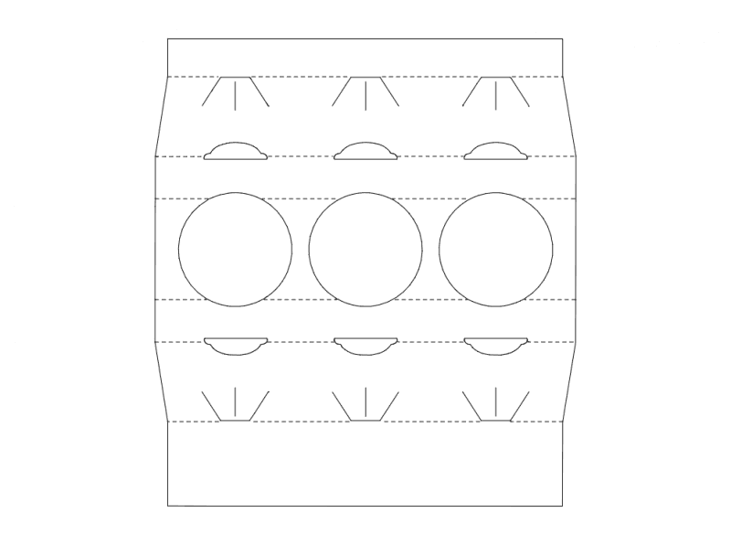 Three-Hole Cupcake Box Vector Template DXF File