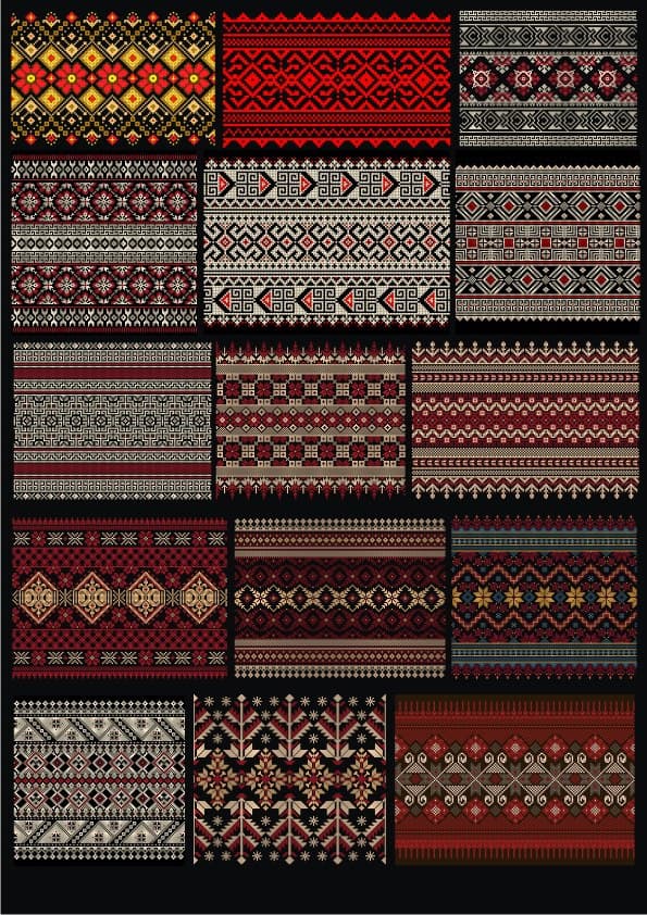 Traditional Ukrainian Folk Embroidery Patterns Vector Set