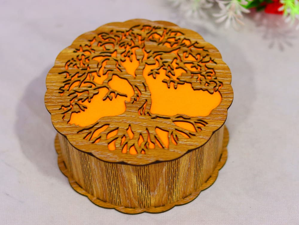 Tree of Life Round Decorative Box Laser Cut Vector File
