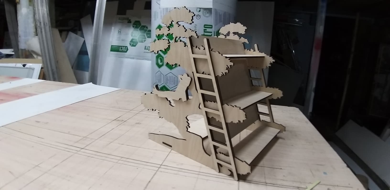 Tree-Shaped Decorative Display Shelf Laser Cut Vector
