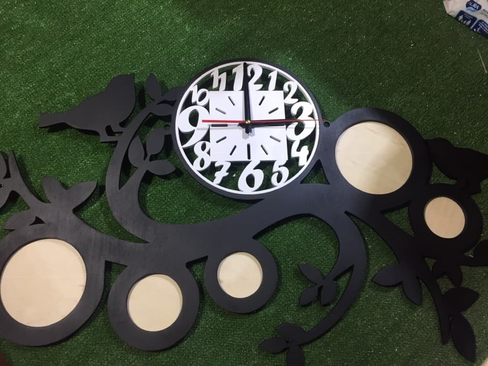 Tree Wall Clock with Photo Frames Vector File for Laser Cutting