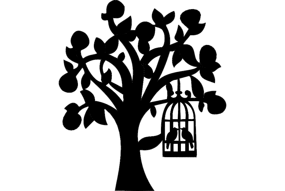 Tree with Birdcage Silhouette DXF Vector File for Laser Cutting