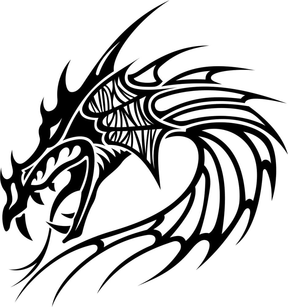 Tribal Dragon Silhouette Vector for Laser Cutting - SVG, DXF, CDR