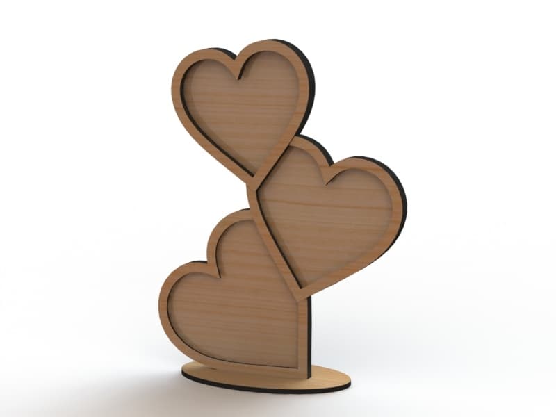 Triple Heart Photo Frame Laser Cut Template (SVG, DXF, CDR)