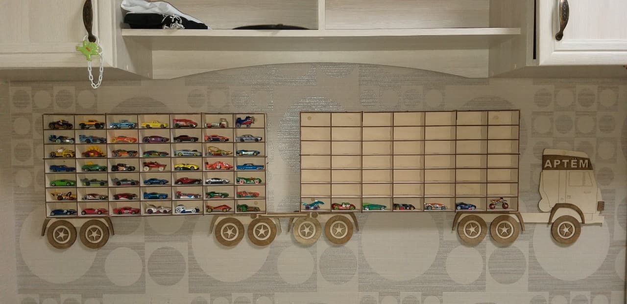Truck-Shaped Toy Car Wall Display Shelf Laser Cut Vector