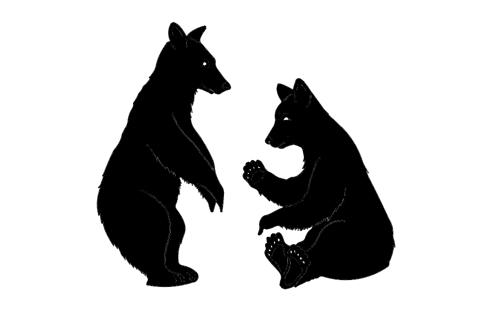 Two Bears Playing Vector Silhouette DXF File for Laser Cutting