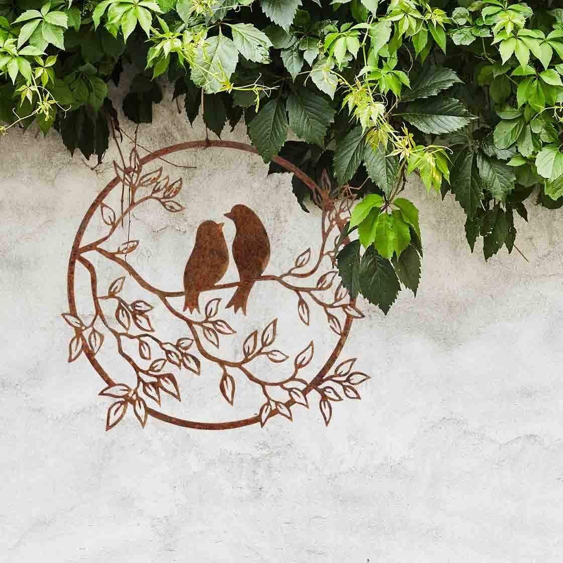 Two Birds on a Branch Circular Metal Wall Art DXF Vector File