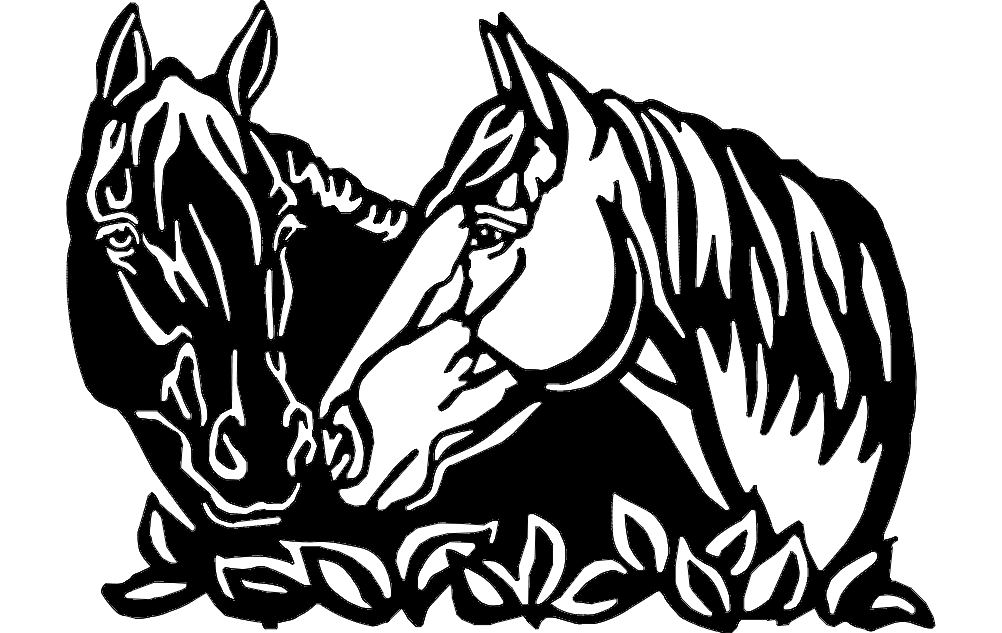 Two Horses Grazing Vector Design for Laser Cutting DXF