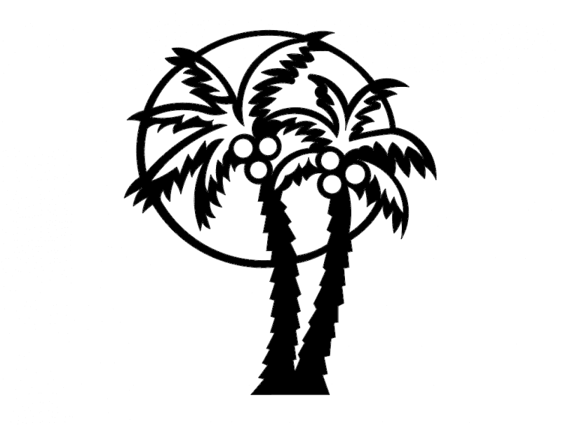 Two Palm Trees with Sunset Vector Design DXF File