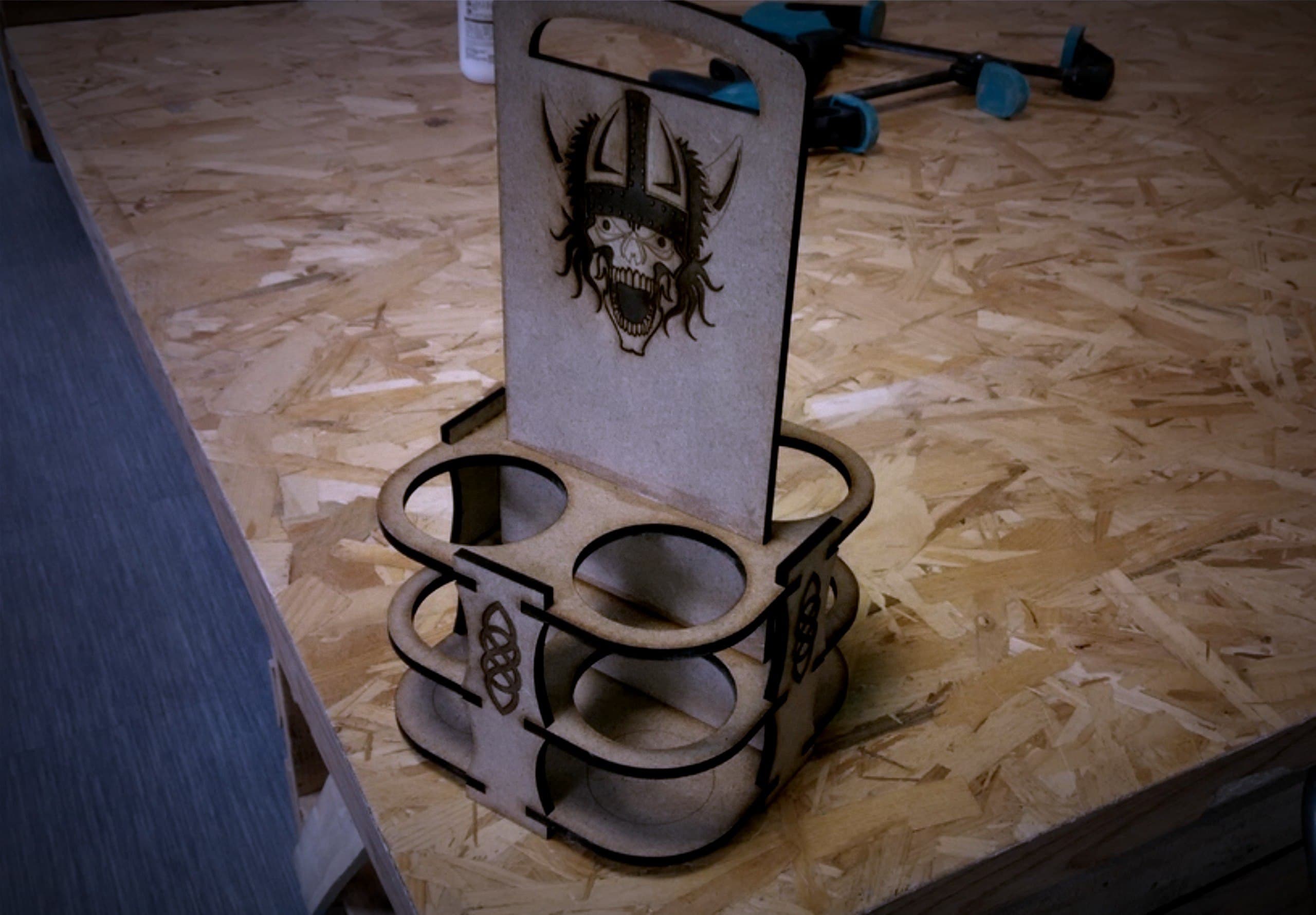 Viking Skull Beer Carrier Laser Cut Vector DXF File