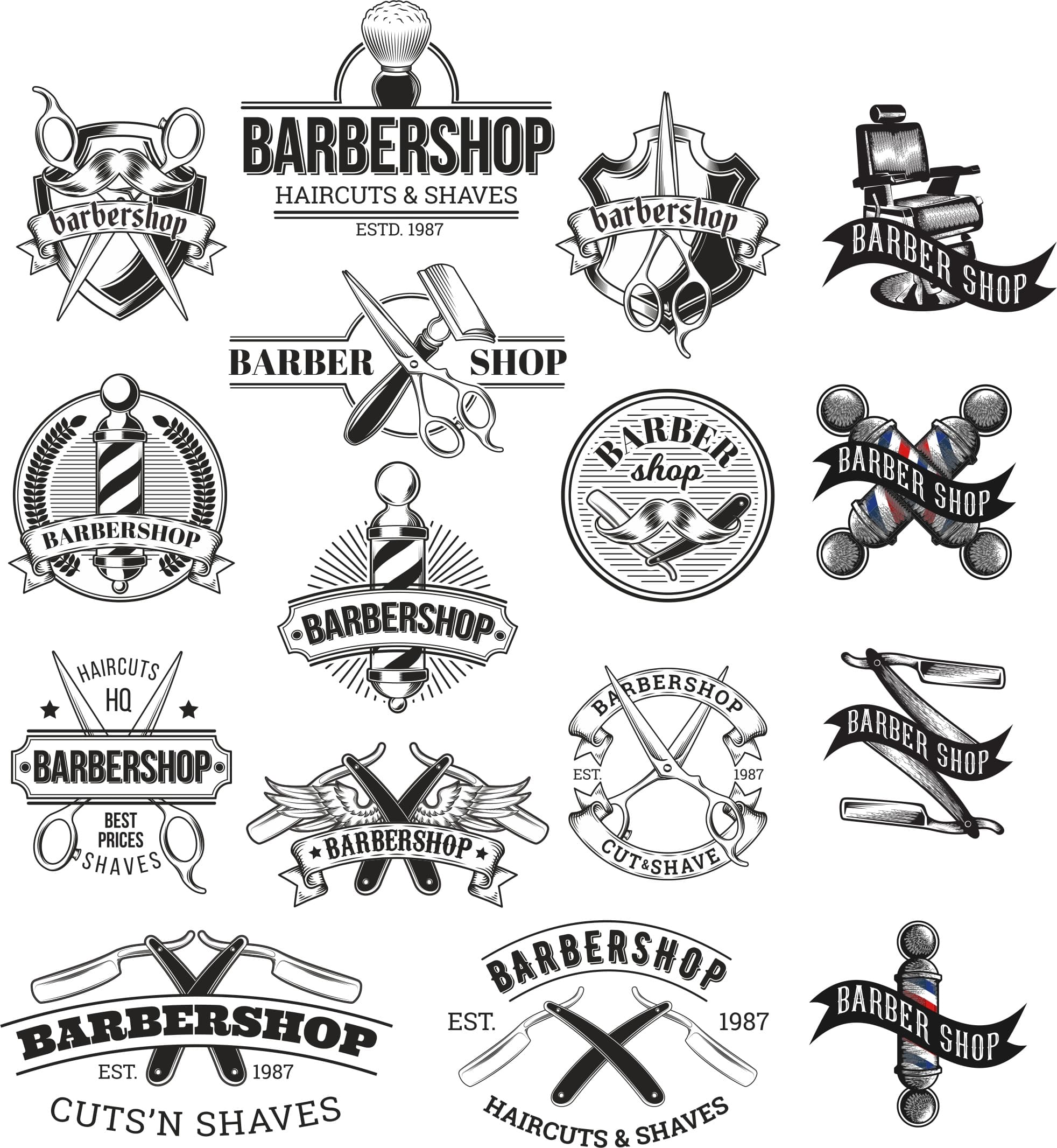 Colección de Logotipos y Emblemas Vintage de Barbería Vector (CDR, SVG)