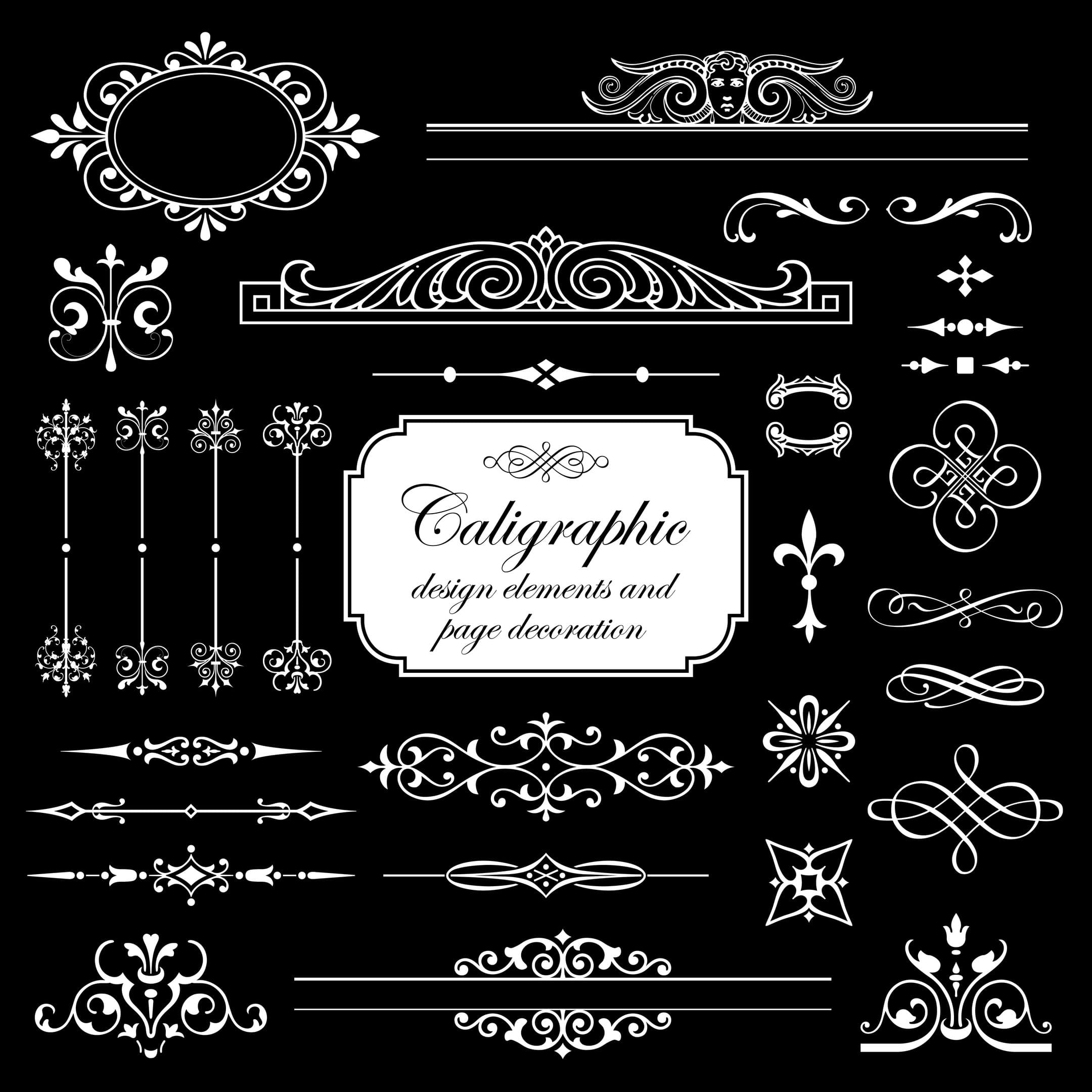 Vintage Calligraphic Ornaments and Decorative Borders Vector Set