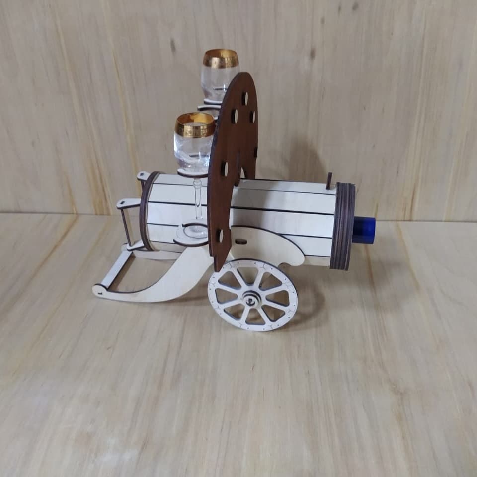 Vintage Cannon Wine Bottle and Glass Holder Laser Cut Vector