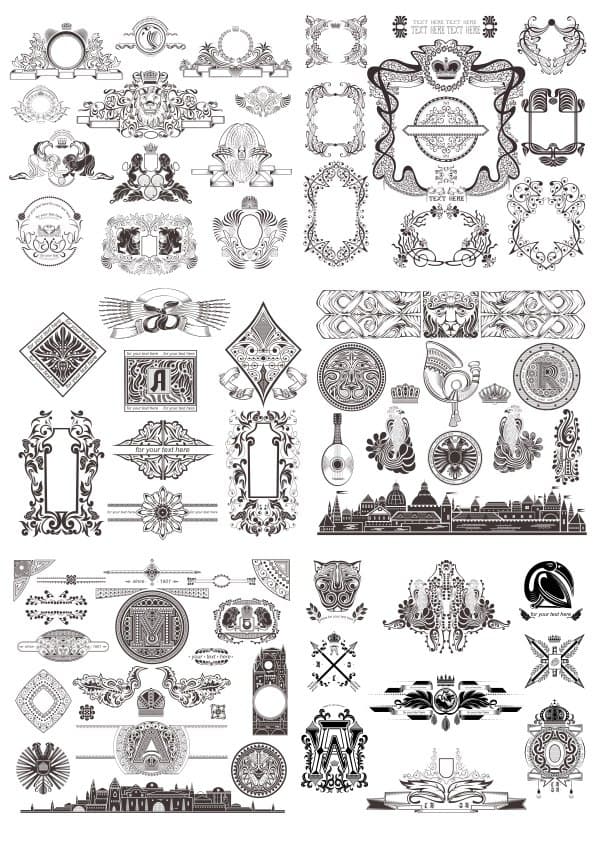 Vintage Heraldic Frames and Decorative Ornaments Vector Set