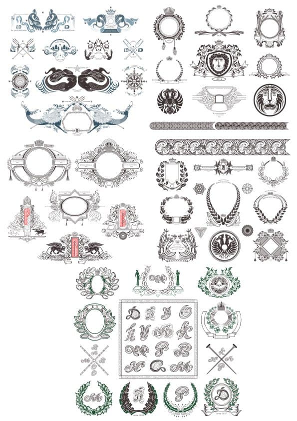 Vintage Heraldic Frames and Ornaments Collection Vector Pack