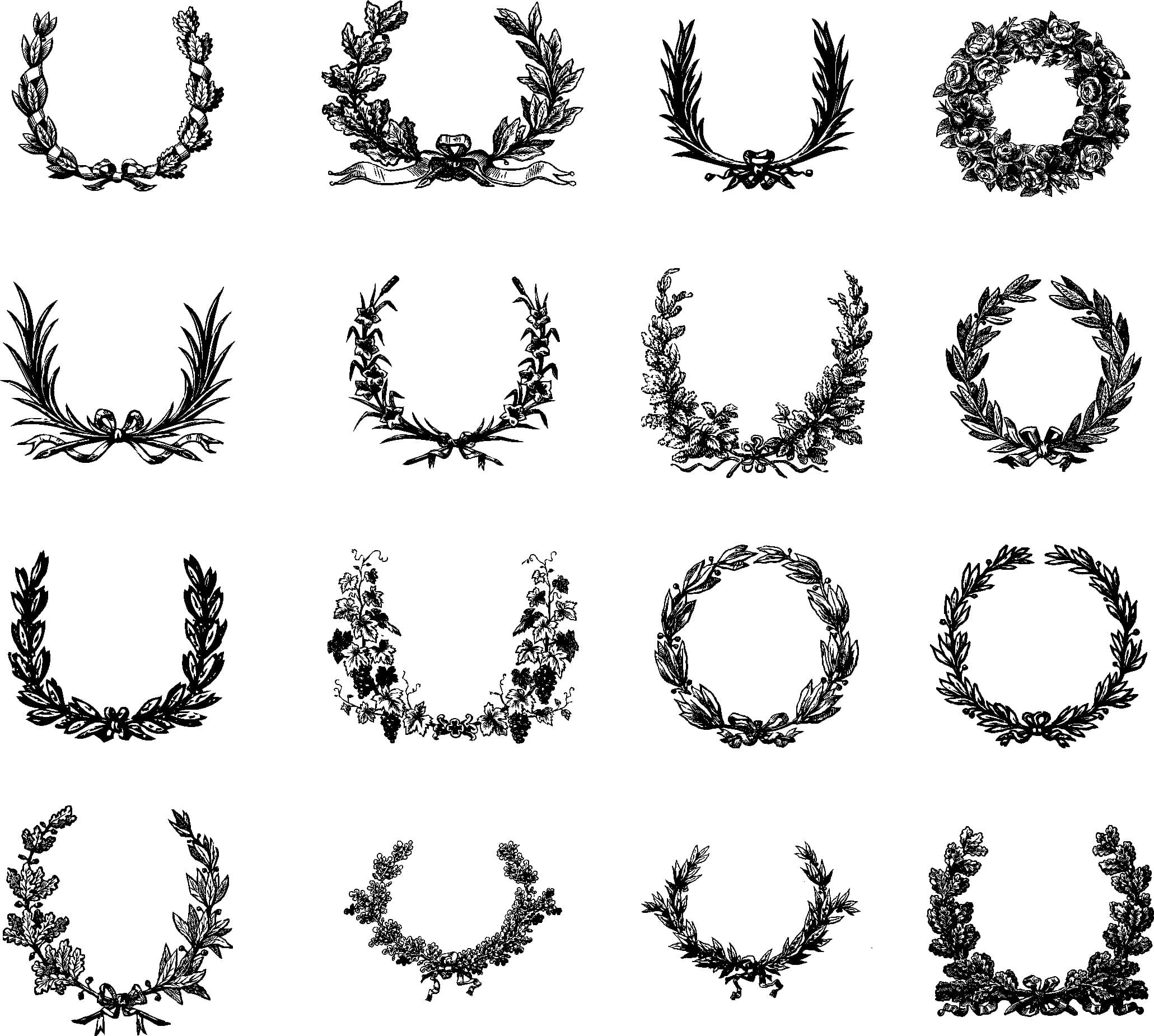 Vintage Laurel Wreath and Floral Frame Vector Set (CDR, AI, SVG)