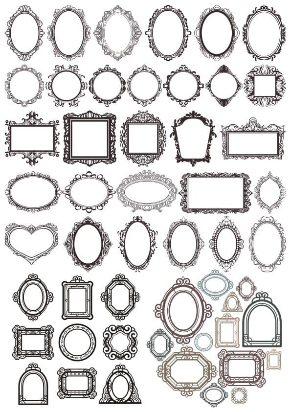 Vintage Ornate Picture Frames Collection Vector Set
