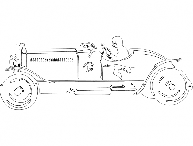 Vintage Roadster Car Vector Line Art DXF File