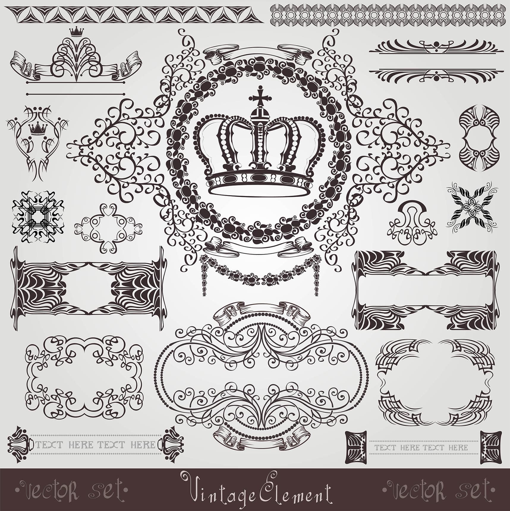 Vintage Royal Frames and Ornaments Vector Set for CNC