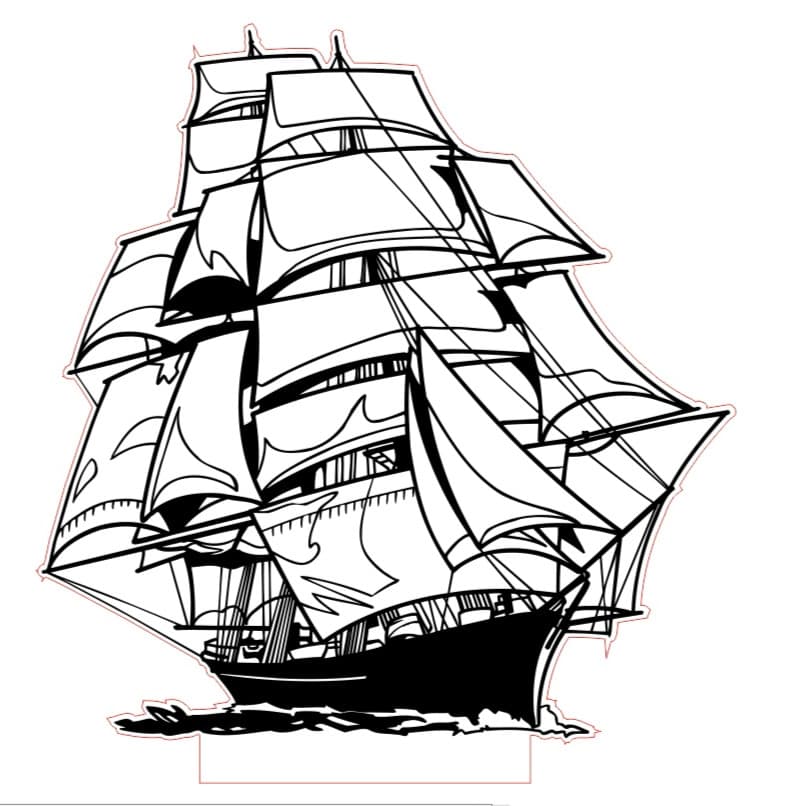 Vintage Sailing Ship LED Acrylic Night Light DXF Vector