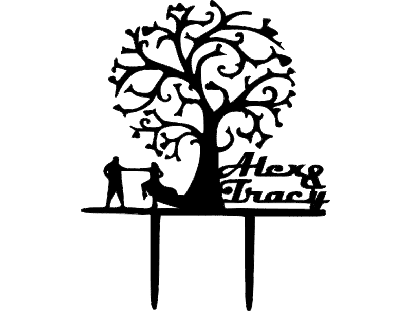 Wedding Cake Topper with Tree and Couple Vector DXF File