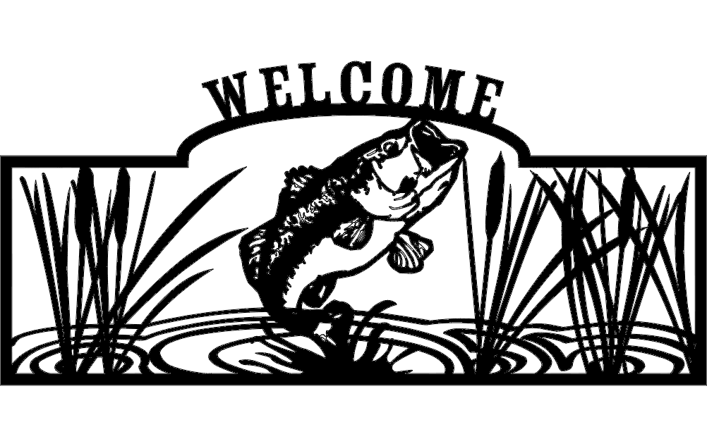 Welcome Fishing Bass Sign Vector File for CNC Laser Cutting