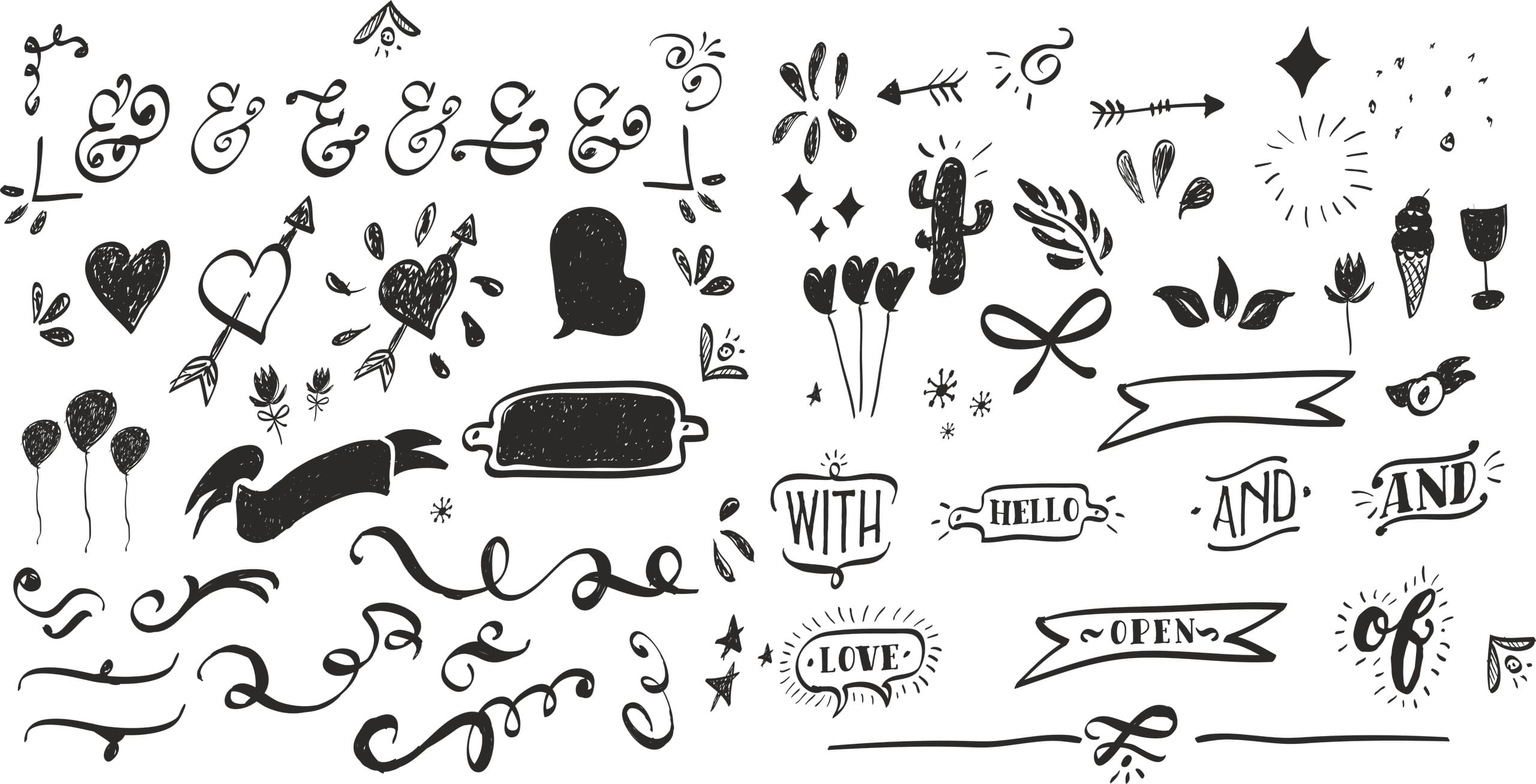 Whimsical Hand-Drawn Doodle Elements Free Vector Set