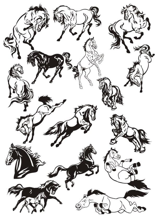 Wild Horses Vector Silhouette Collection for Laser Cutting (CDR DXF SVG)