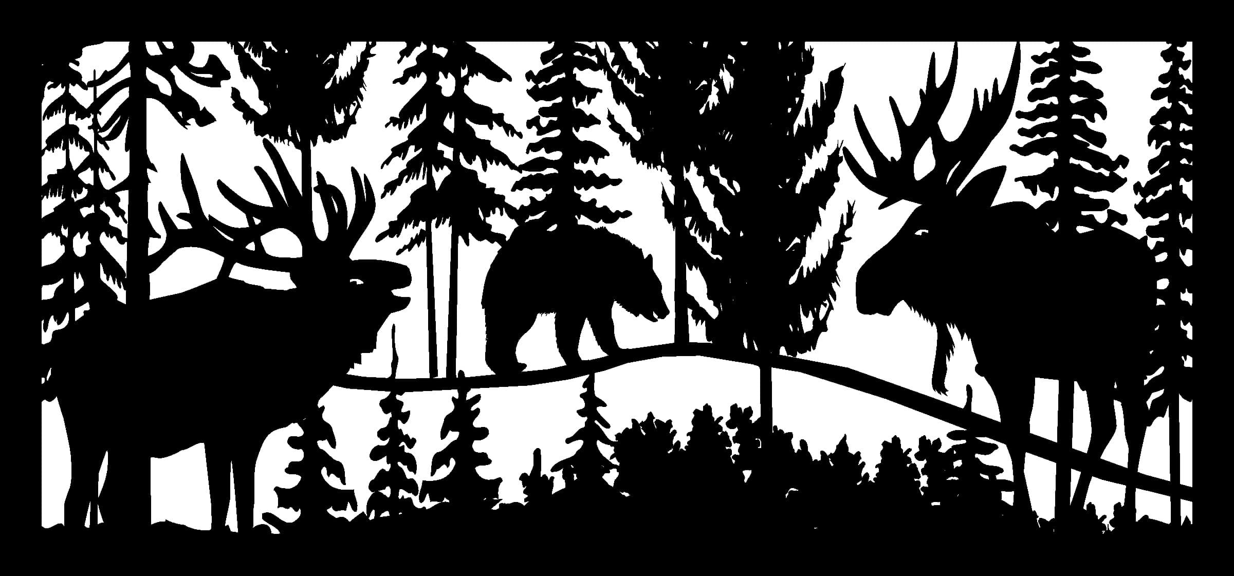 Wildlife Forest Scene with Elk Bear and Moose Vector DXF File